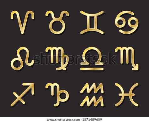 Zodiac Sign Icons Set Twelve Golden Stock Vector Royalty Free