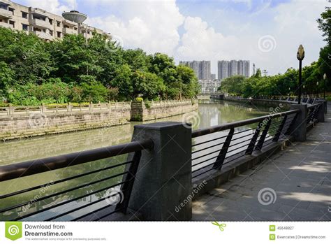 Shaded Riverbank In City On Sunny Summer Day Stock Image Image Of