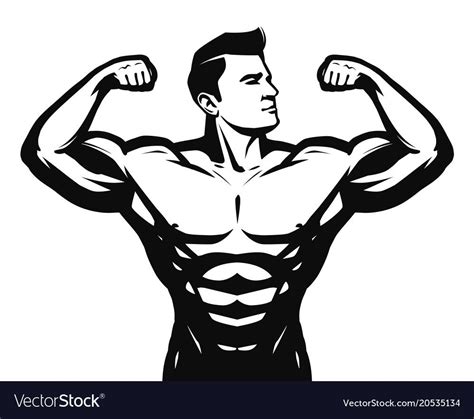 Gym Sport Bodybuilding Logo Or Label Strong Man With Big Muscles Vector Illustration