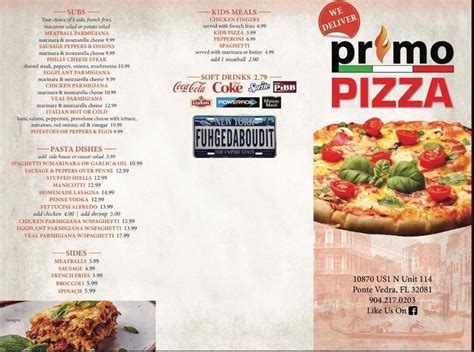 Primo Pizza Menus In Ponte Vedra Beach Florida United States