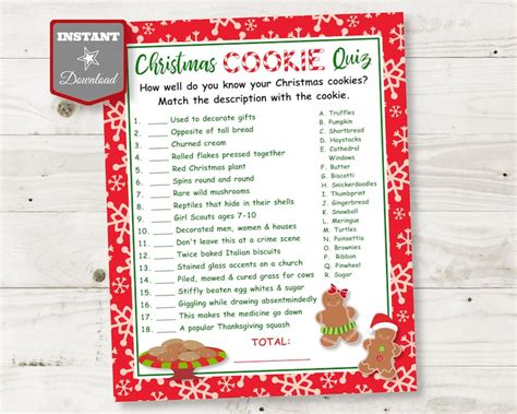 Instant Download Printable Christmas Cookie Quiz Game Class Etsy