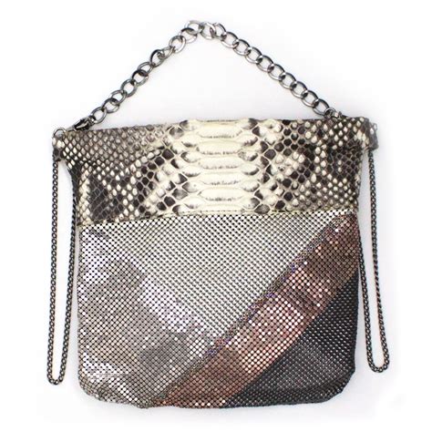 Laura B Thea Clutch Bag Natural Python Leather Rose Silver White