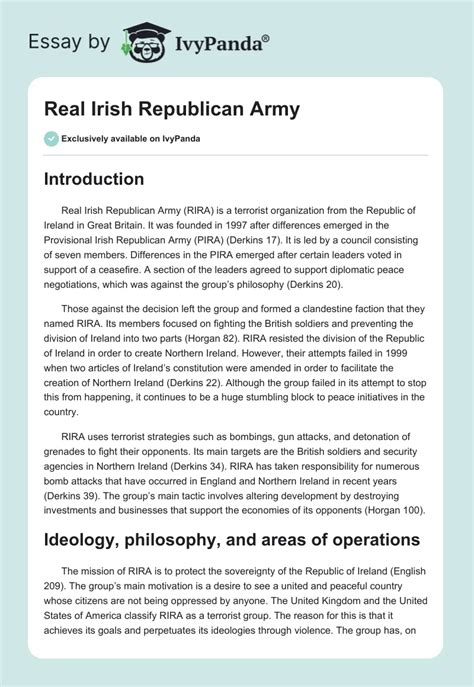 Real Irish Republican Army 1661 Words Case Study Example