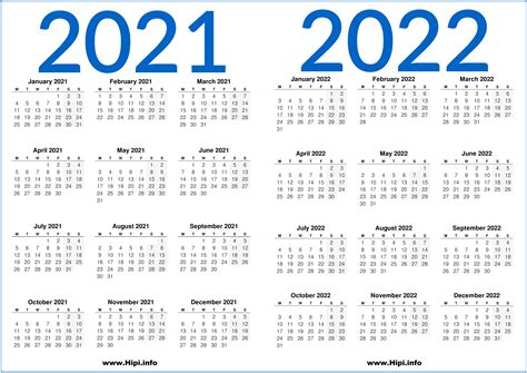 2021 2022 Uk Printable 2 Year Calendar Hipi Info Calendars