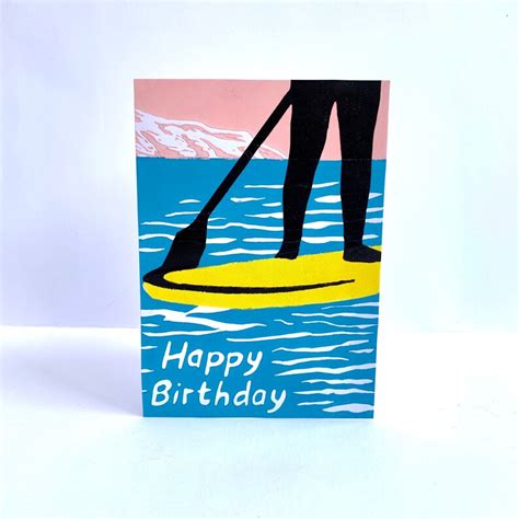 Standup Paddleboard Sup Birthday Card Linocut Etsy