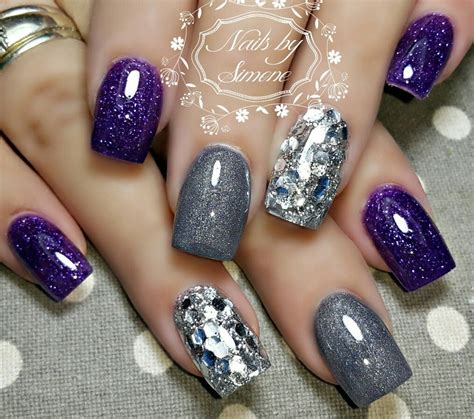 Grey Silver Glitter Dark Purple Nails Purple Glitter Nails Purple