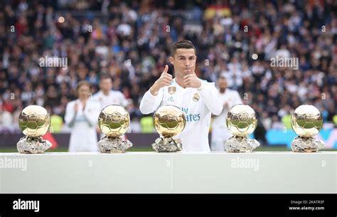 Cristiano Ronaldo Of Real Madrid Shows His Recent Won Golden Ball
