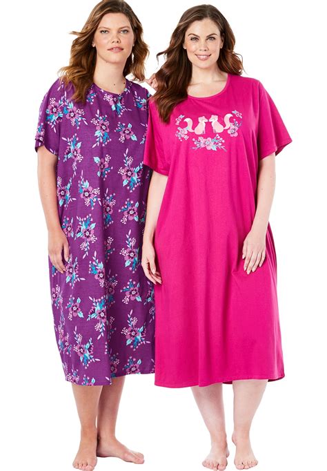 Dreams And Co Womens Plus Size 2 Pack Long Sleepshirts Nightgown