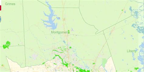 Montgomery County And Nearest Map Vector Texas Exact City Plan Detailed