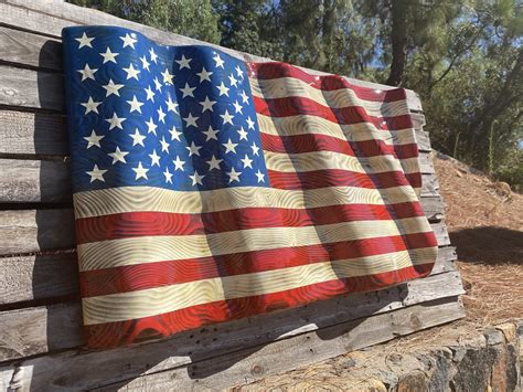 Hand Carved Large Waving Flag 44″ X 25″ Your American Flag Store