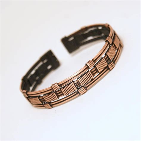 Mens Bracelet Metal Copper Cuff Bracelet Wire Wrapped Bracelet Metal