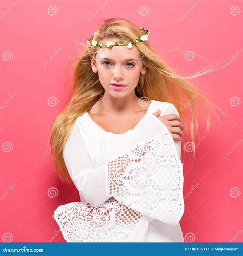 Beautiful Young Woman With A Garland Stock Image Image Of Lady