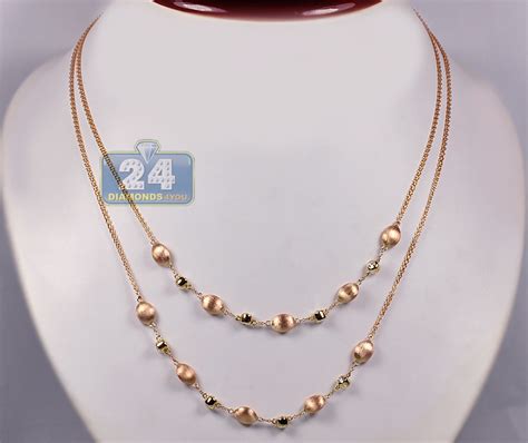 Womens Diamond Bead Station Necklace 18k Two Tone Gold 40