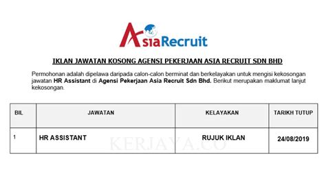 Asia aero engineering sdn bhd. Permohonan Jawatan Kosong Agensi Pekerjaan Asia Recruit ...