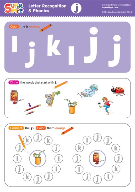 Letter Recognition And Phonics Worksheet J Lowercase Super Simple