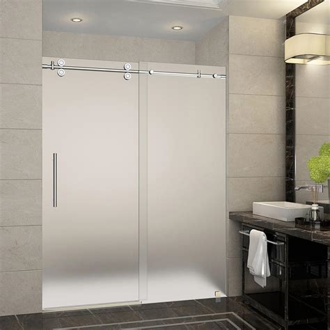 aston langham 56 in to 60 in x 75 in completely frameless sliding shower door with frosted