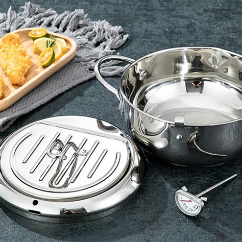 Deep pot body designed for frying, with oil strainer, reduce fat intake. Japanese-style Tempura Deep Fryer Household Frying Pot ...
