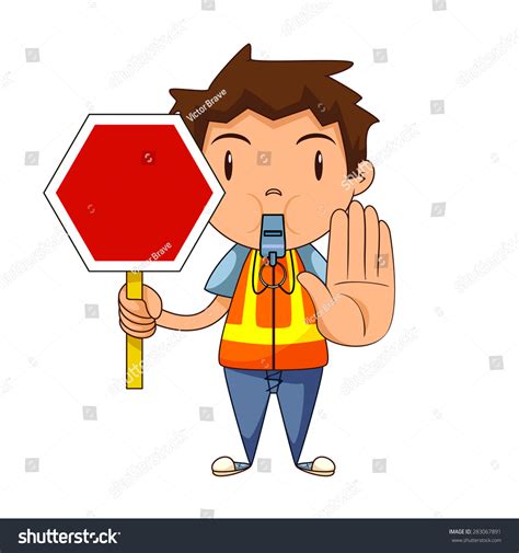 Child Holding Stop Sign Traffic Officer Stock Vector Royalty Free