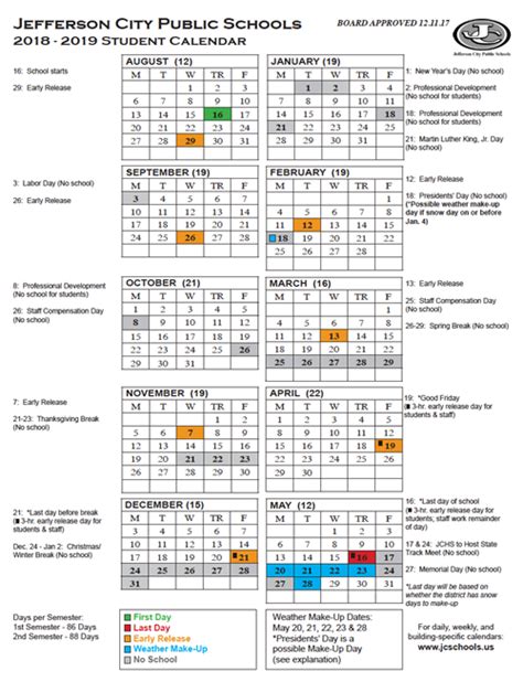 Yearly District Calendar Printable 2018 19 Student Calendar