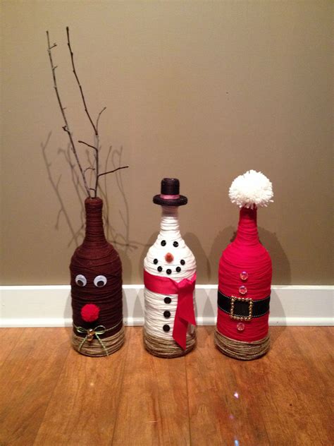 Christmas Wine Bottles Snow Mans Hat As The Neck Of The Bottle The