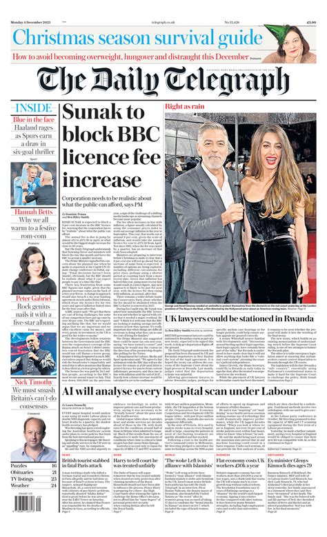 Daily Telegraph Front Page 4th Of December 2023 Tomorrow S Papers Today
