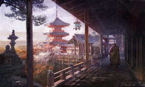 Artstation Japanese Temple Zhuolin Yang Fantasy Art Landscapes