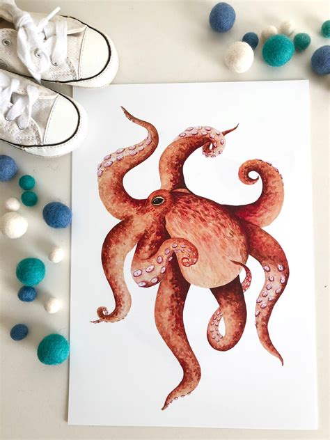 Ollie The Octopus Octopus Art Nautical Art Neutral Gender Etsy