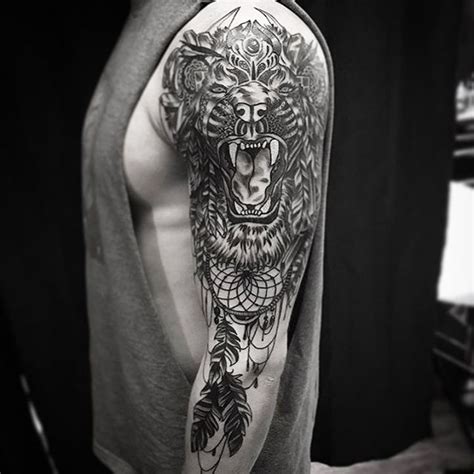 You can either get your upper arm inked with your nation's flag or you can use the logo of your nation's army/navy. Dreamcatcher Lion Feather Upper Arm Sleeve | Remington ...