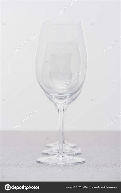Row Clear Wine Glasses Cloth Isolated Grey Stock Photo By ©vadimvasenin