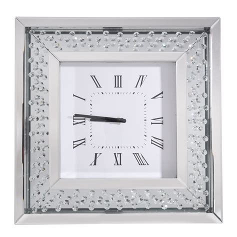 Floating Crystals Bevelled Mirror Glass Square 12 Hours Wall Clock