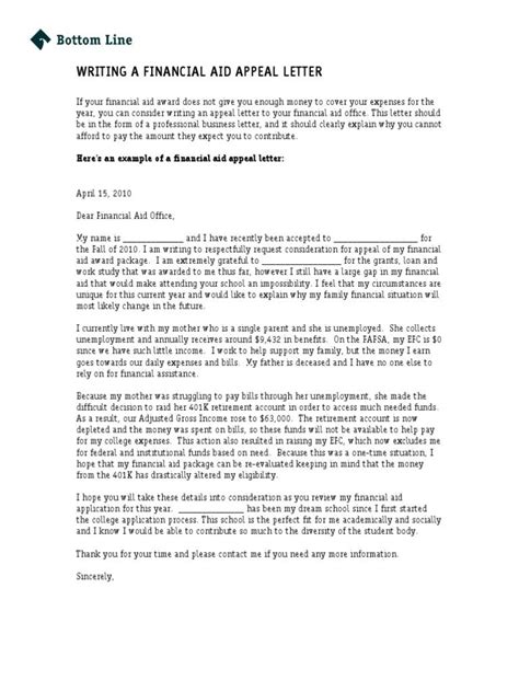 Financial Aid Appeal Letter Template Letter Templates Financial Aid