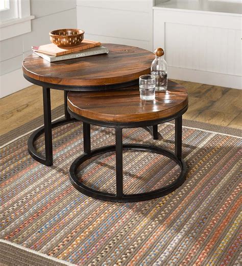 Allegheny Reclaimed Wood Round Nesting Tables Set Of 2 Plowhearth