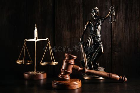 Wooden Gavel Scales And Lady Of Justice Stock Image Image Of