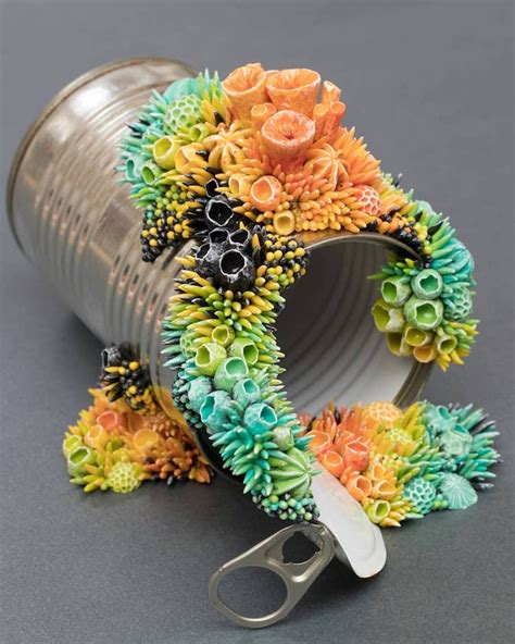 Sculptor Turns Discarded Trash Into Vibrant Ecosystems Bursting With
