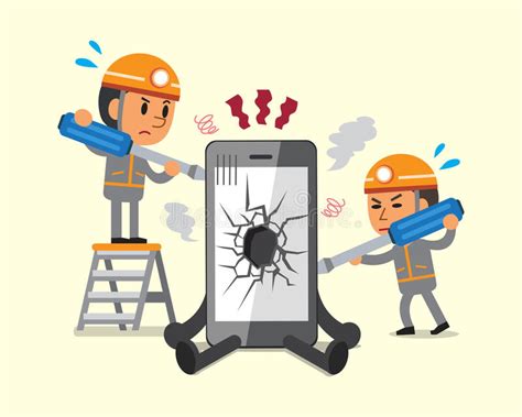 Cartoon Technicians Repairing Smartphone Broken Smartphone Stock Vector - Illustration of ...