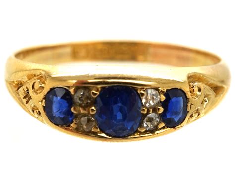 Victorian 18ct Gold Three Stone Sapphire And Diamond Ring 836l The