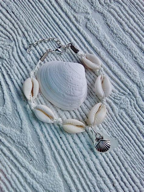 Cowrie Shell Bracelet With Sea Glass Cowrie Shell Jewelry Etsy Uk