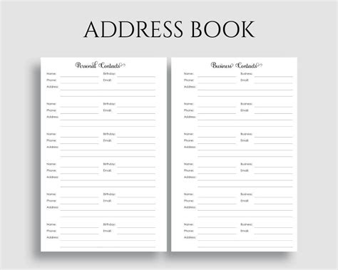 Address Book Pt Paper Planner Inserts Printable Address Book Books