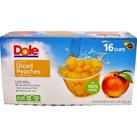 Dole Fruit Bowls In Box Diced Peaches In 100 Fruit Juice Dole Yellow