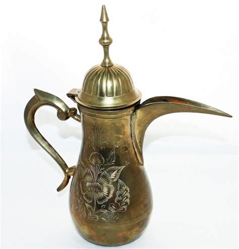 Vintage Etched Brass Coffee Pot Saudi Arabia Pot Dallah Coffee Pot