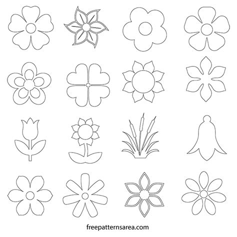 Flower Silhouette Vector And Outline Templates Freepatternsarea 꽃모양