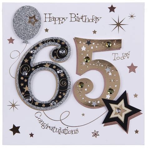A Birthday Card With The Number Sixty Five And Stars