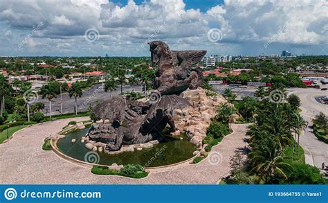 Aerial View On 30 Meters Statue Of A Pegasus And Dragon At Gulfstream