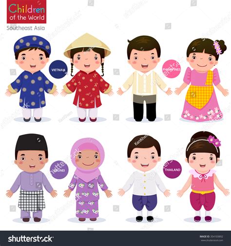 kids-traditional-costume-vietnam-philippines-brunei-stock