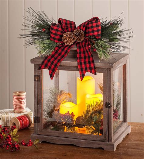 Rustic Holiday Lantern With Led Candles Ivory Plow And Hearth
