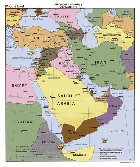 Detailed Political Map Of The Middle East 1992 Middle East Asia