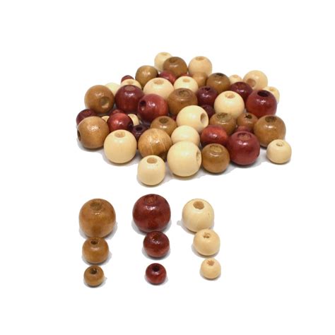 Assorted Medley Of Natural Round Craft Wood Beads 40 Gram