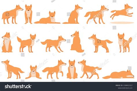 Wild Dog Dingo Icons Set Cartoon Stock Vector Royalty Free 2188012317