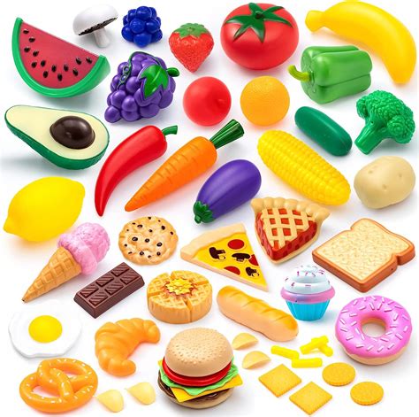 Joyin 50 Pieces Kids Plastic Play Food Toys Fake Food Pretend Kitchen