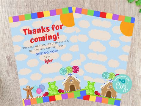 Candyland Party Vertical Thank You Card Editable Instant Etsy
